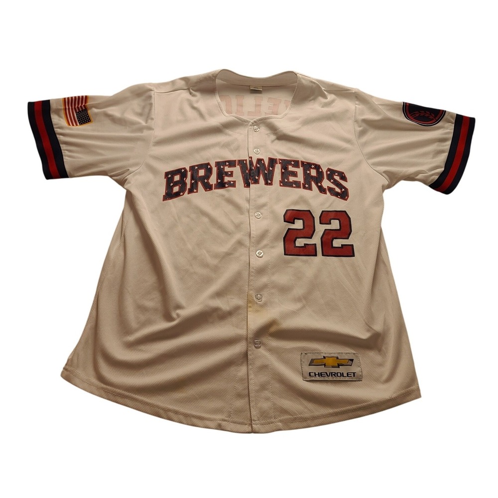 Milwaukee Brewers Christian Yelich 22 Baseball Jersey White Men's M Chevrolet